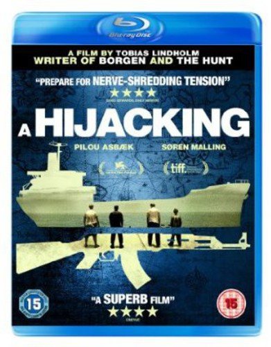 Blu-ray cover for "A Hijacking" featuring a ship and armed figures.