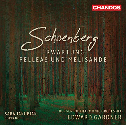 CD cover for Schoenberg’s “Erwartung” and “Pelleas und Melisande” with forest imagery.