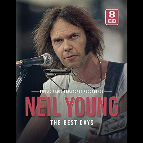 Neil Young album cover, "The Best Days," featuring a portrait and 8 CD logo.