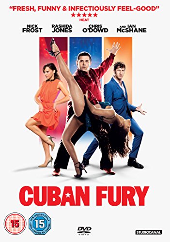 Cuban Fury DVD cover featuring dancers and actors Nick Frost, Rashida Jones, and Chris O’Dowd.