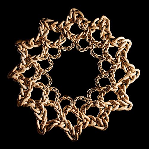 Intricate, golden chain link design against a solid black background.