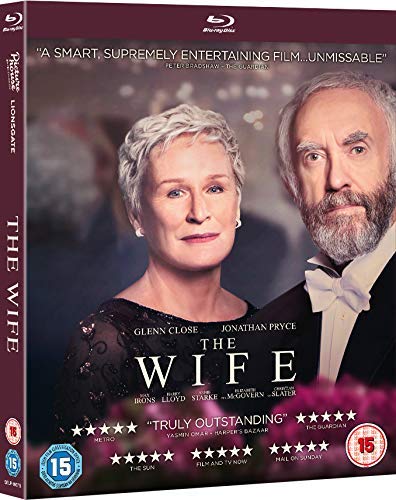 Blu-ray cover for "The Wife" featuring Glenn Close and Jonathan Pryce.
