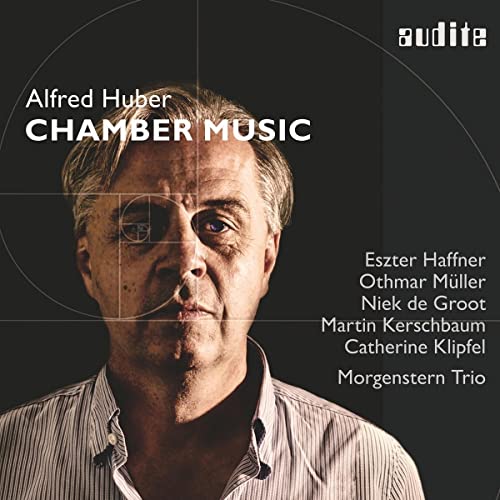 CD cover featuring a portrait of composer Alfred Huber and musician names.