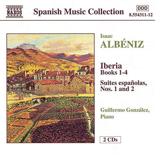 CD cover art featuring a landscape painting and text for Albéniz's Iberia and Suites españolas.