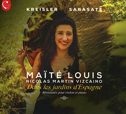 CD cover: violinist Maïté Louis smiling in a garden setting.