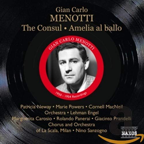 CD cover featuring portrait of composer Gian Carlo Menotti in a red circle.