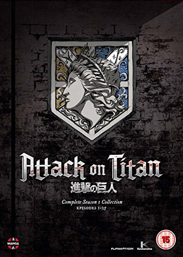 Attack on Titan Season 1 DVD cover featuring a stone wall and crest emblem.