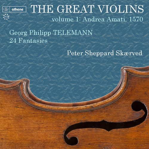 CD cover featuring a wooden violin and text: Telemann, The Great Violins.