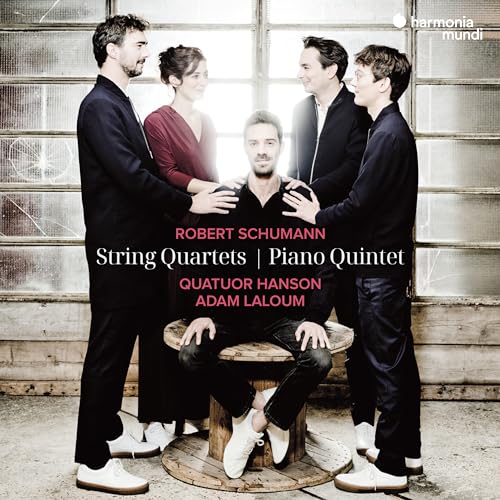 CD cover featuring four musicians and text “Robert Schumann String Quartets.”