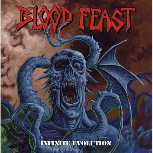 CD cover: grotesque monster with wings, titled "Blood Feast - Infinite Evolution".