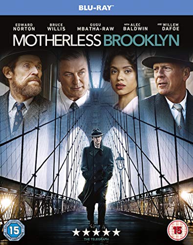 “Motherless Brooklyn” Blu-ray cover featuring Edward Norton, Bruce Willis, and Gugu Mbatha-Raw.