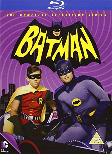 Batman and Robin on a motorcycle, Blu-ray cover art.