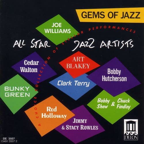 CD cover with colorful diamond shapes listing jazz artist names.