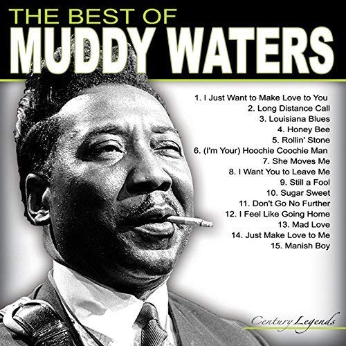 Black and white album cover featuring blues musician Muddy Waters with tracklist.