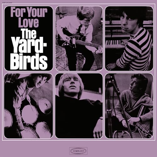 Yardbirds "For Your Love" vinyl album cover with band member portraits.