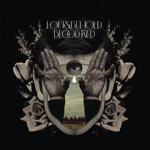Album cover with a face, hands, eye, and floral collage in grayscale.