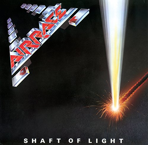 Airrace album cover: metallic logo, bright light beam, and sparks.