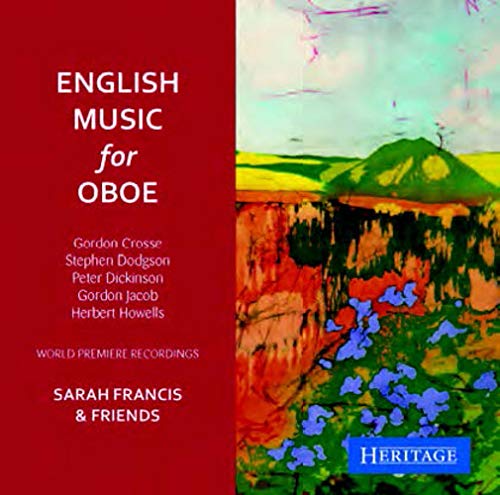 CD cover: red text on left, landscape painting with blue flowers right.