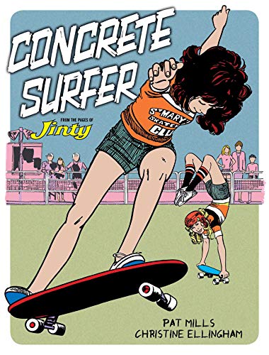 Comic book cover: girl skateboarding, pink background, retro style illustration.