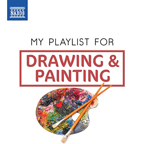 CD cover with text “My Playlist for Drawing & Painting” and paintbrushes.