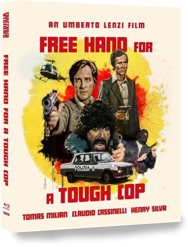 Blu-ray cover for "Free Hand For A Tough Cop" featuring three men and a car.