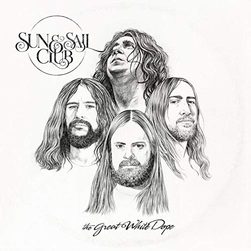 Pencil sketch of four long-haired men, album cover for Sun & Sail Club.