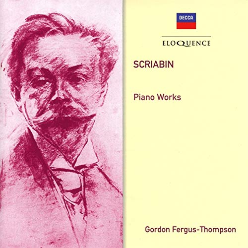 CD cover featuring a pink sketch of Alexander Scriabin and text.
