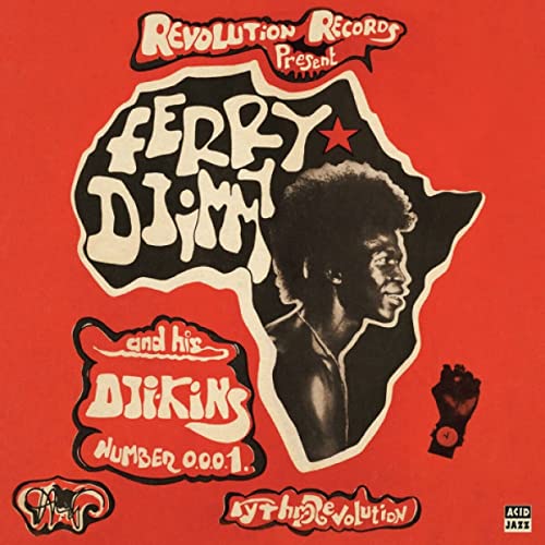 Album cover for Ferry Djimmy’s “Rhythm Revolution” featuring a portrait and map.