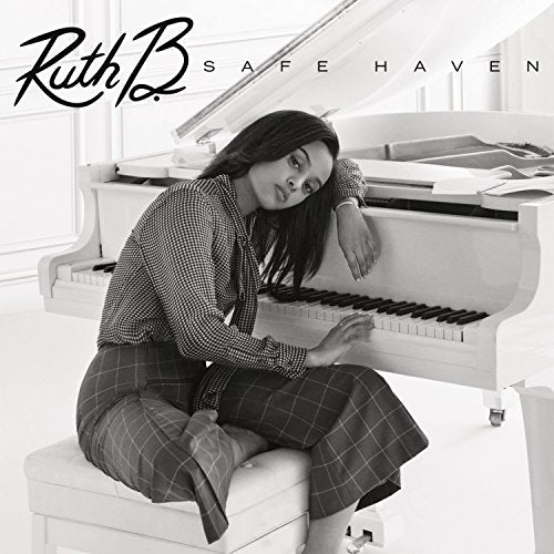 Ruth B album cover: black and white portrait with a piano.