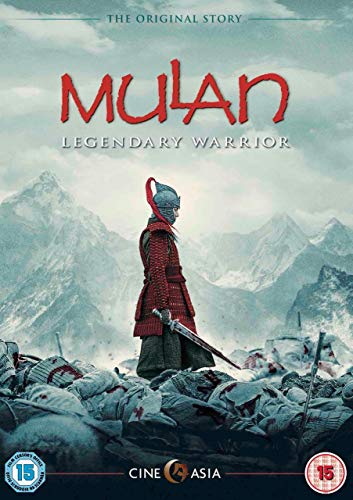 Mulan" DVD cover featuring a warrior with a sword against a mountain backdrop.