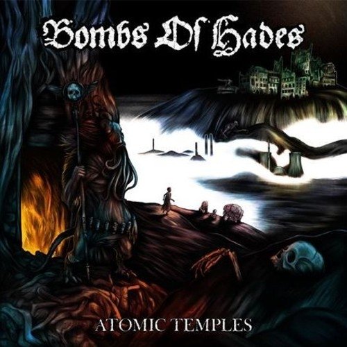 Dark fantasy album cover with skeletal figures and a burning landscape.
