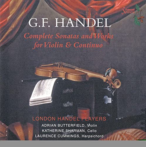 CD cover featuring a violin and sheet music, titled “G.F. Handel.”