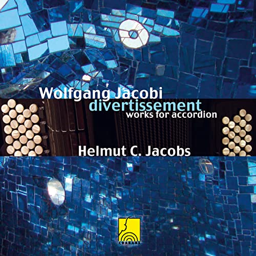 CD cover: blue mosaic background, accordion keys, and text “Wolfgang Jacobi”.