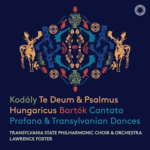 CD cover with symmetrical floral design, deer, and text listing composers.