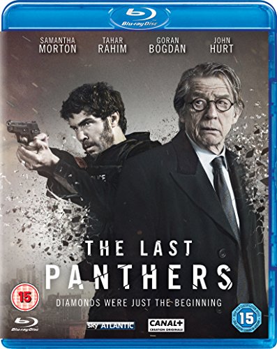 The Last Panthers" Blu-ray cover featuring Samantha Morton, Tahar Rahim, and John Hurt.