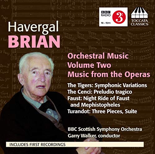 CD cover featuring portrait of composer Havergal Brian and musical scores.