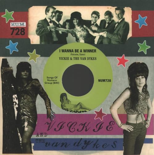 1960s record label with band photos, stars, and text “I Wanna Be A Winner”.