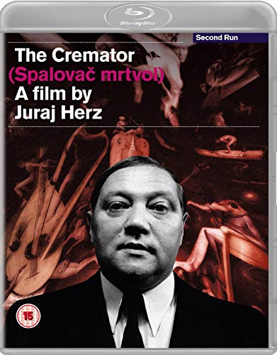 Blu-ray cover for “The Cremator” featuring a man’s face and disturbing imagery.