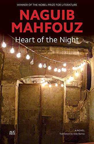 Book cover: “Heart of the Night” by Naguib Mahfouz, with string lights.