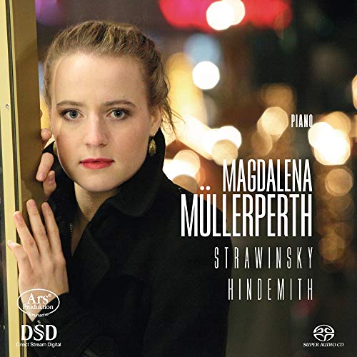 CD cover featuring pianist Magdalena Mullerperth, blurred city lights background.