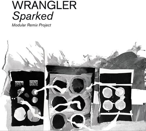 Wrangler “Sparked” vinyl album cover: abstract black and white collage.