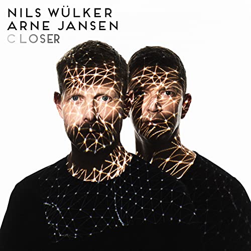CD cover featuring two men with geometric light patterns on their faces.