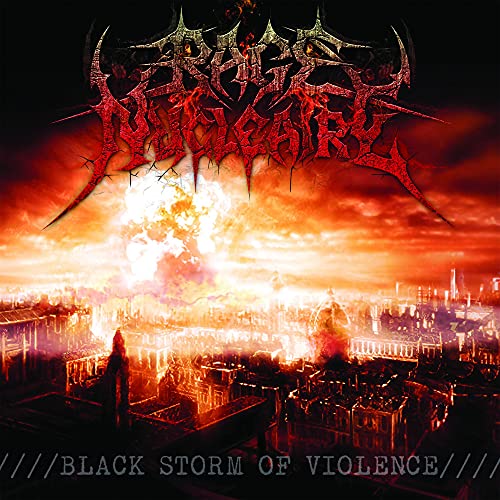 CD cover: fiery explosion over a city, with band name "Rage Nucleaire".