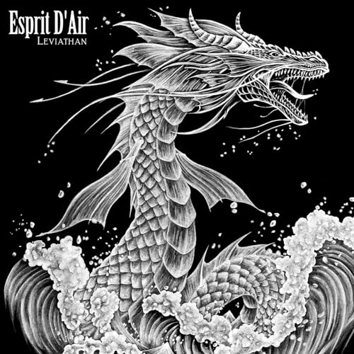 Black and white illustration of a sea serpent rising from waves.