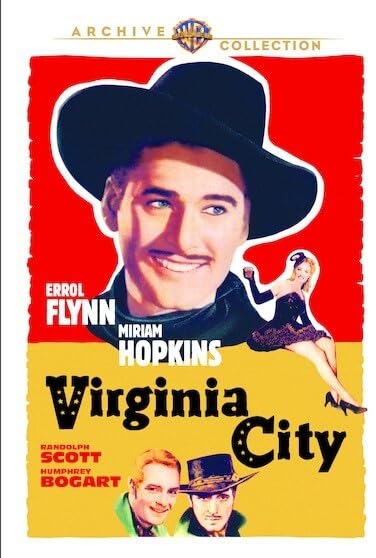 Virginia City" DVD cover featuring Errol Flynn in a cowboy hat, film poster.