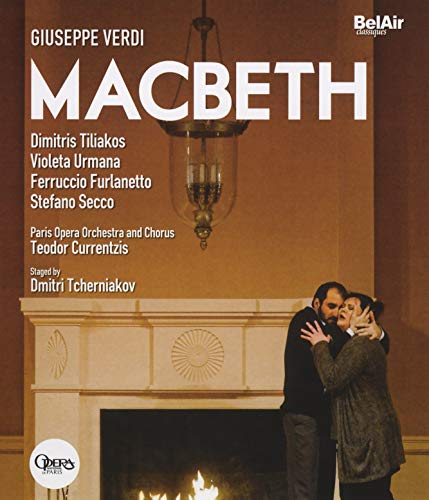 Blu-ray cover for Verdi’s Macbeth opera, featuring a couple embracing.