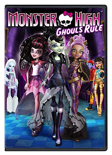 DVD cover featuring five Monster High characters standing in a purple hallway.