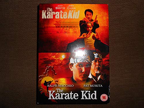 DVD cover for "The Karate Kid" double feature with Jaden Smith and Ralph Macchio.