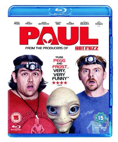 Blu-ray cover for the movie Paul featuring two men wearing headlamps and an alien.