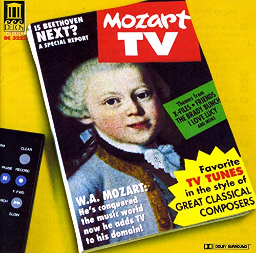 CD cover featuring Mozart portrait with TV and remote, titled "Mozart TV".